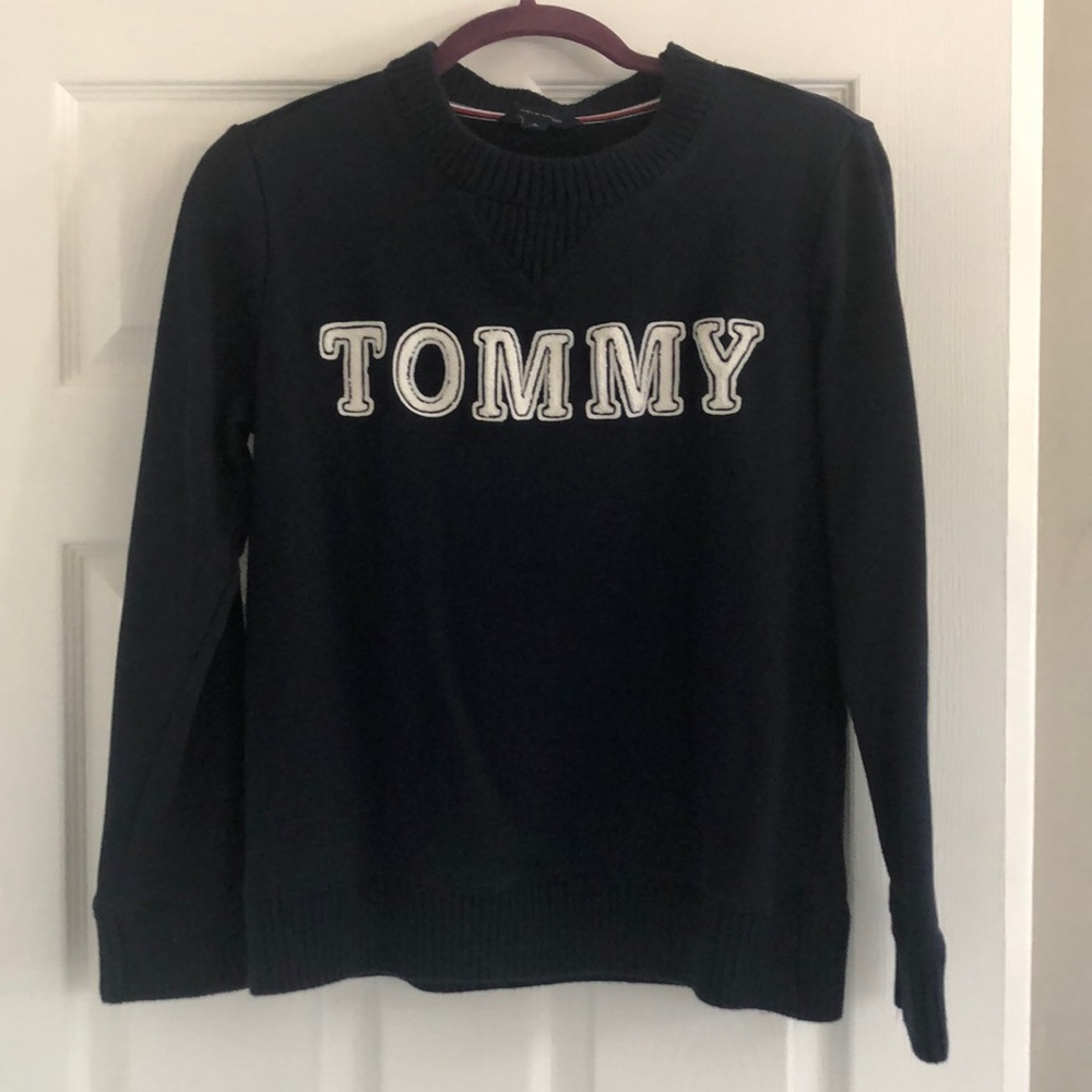 Navy, Tommy Hilfiger logo crewneck sweatshirt, MED